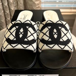 Chanel Pearl Embroidery Sandals SZ 41